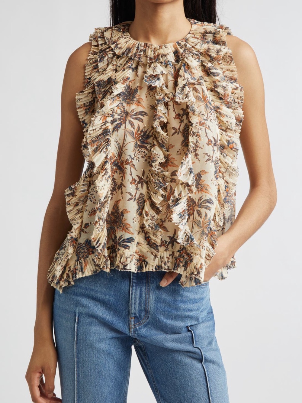 Ulla Johnson Sabra Floral Metallic Sleeveless Silk Blend Top Size 4 EUC $498